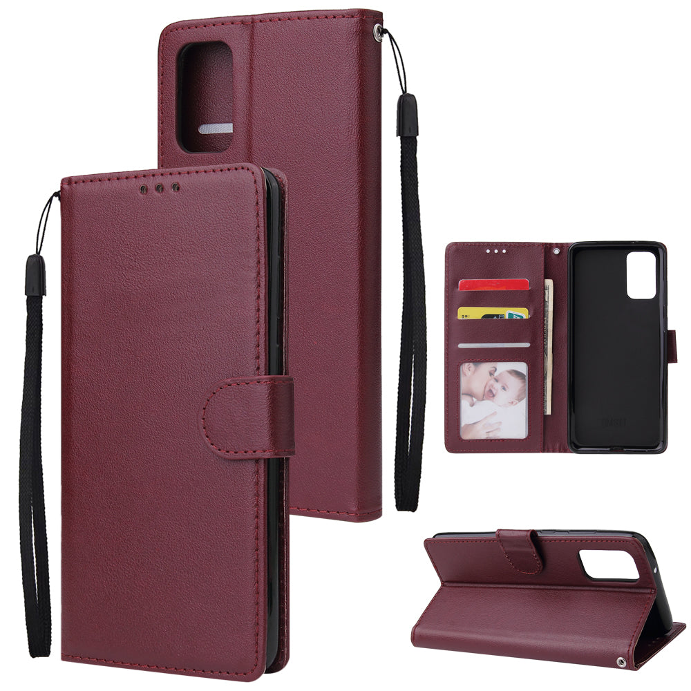 Wallet Stand Leather Protective Cover with Strap for Samsung Galaxy S20 Plus/S20 Plus 5G - Wine Red