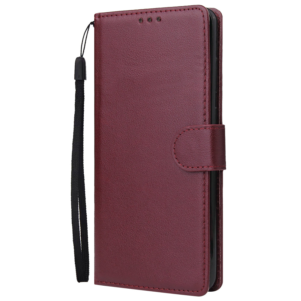 Wallet Stand Leather Protective Cover with Strap for Samsung Galaxy S20 Plus/S20 Plus 5G - Wine Red