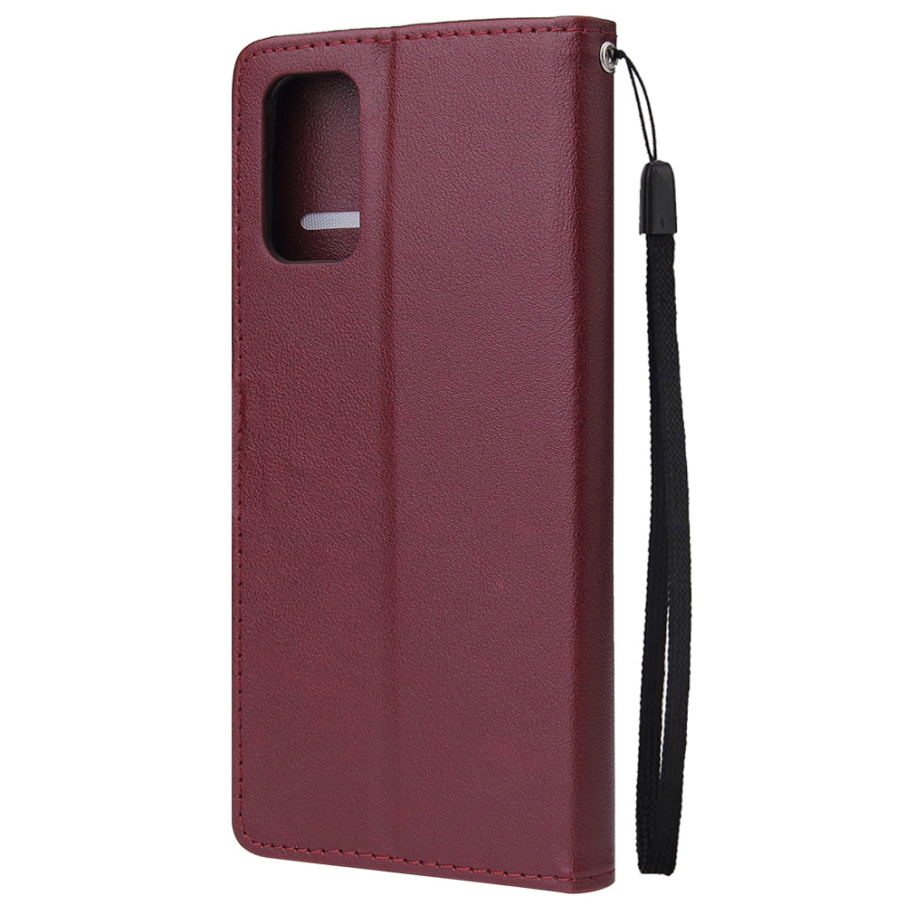 Wallet Stand Leather Protective Cover with Strap for Samsung Galaxy S20 Plus/S20 Plus 5G - Wine Red