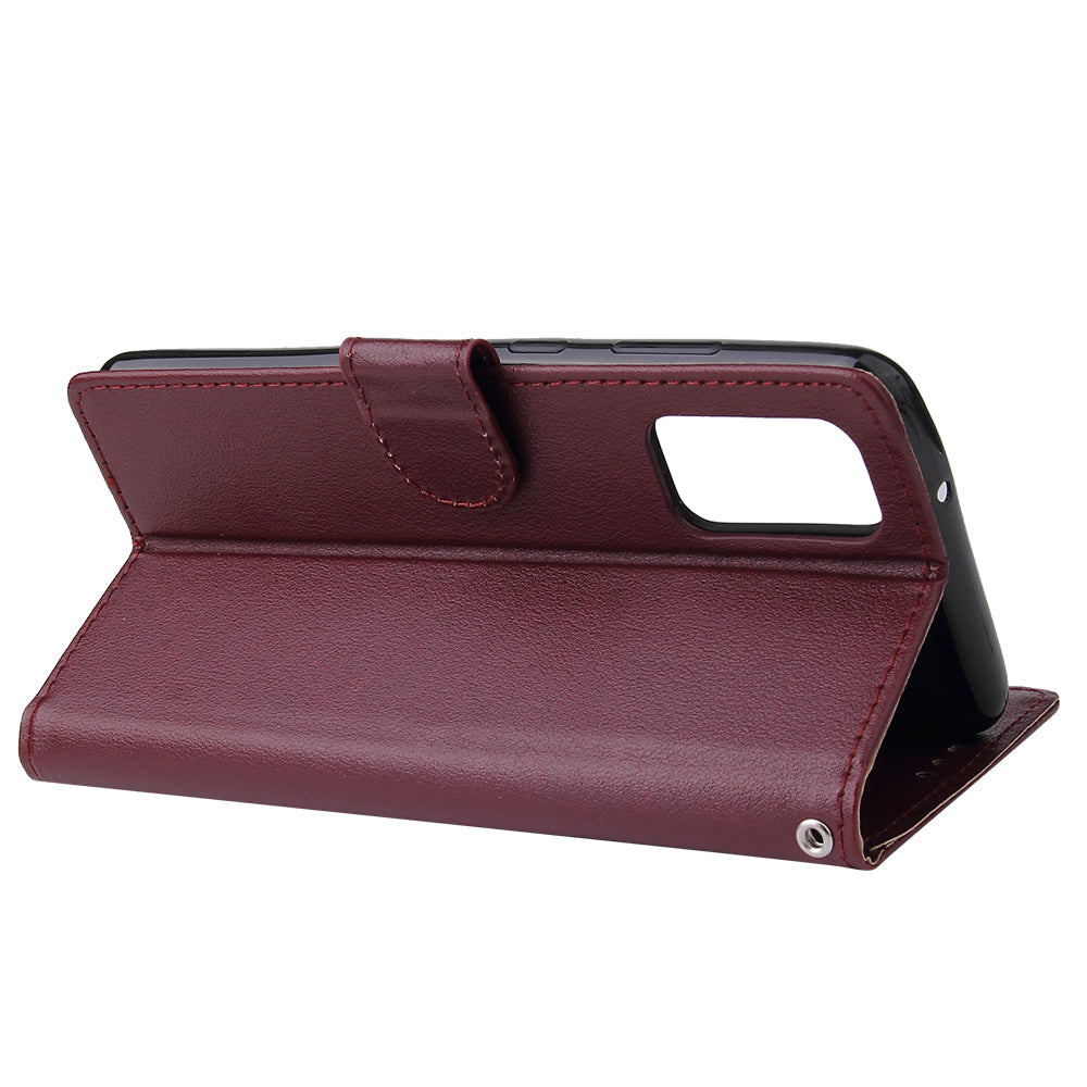 Wallet Stand Leather Protective Cover with Strap for Samsung Galaxy S20 Plus/S20 Plus 5G - Wine Red