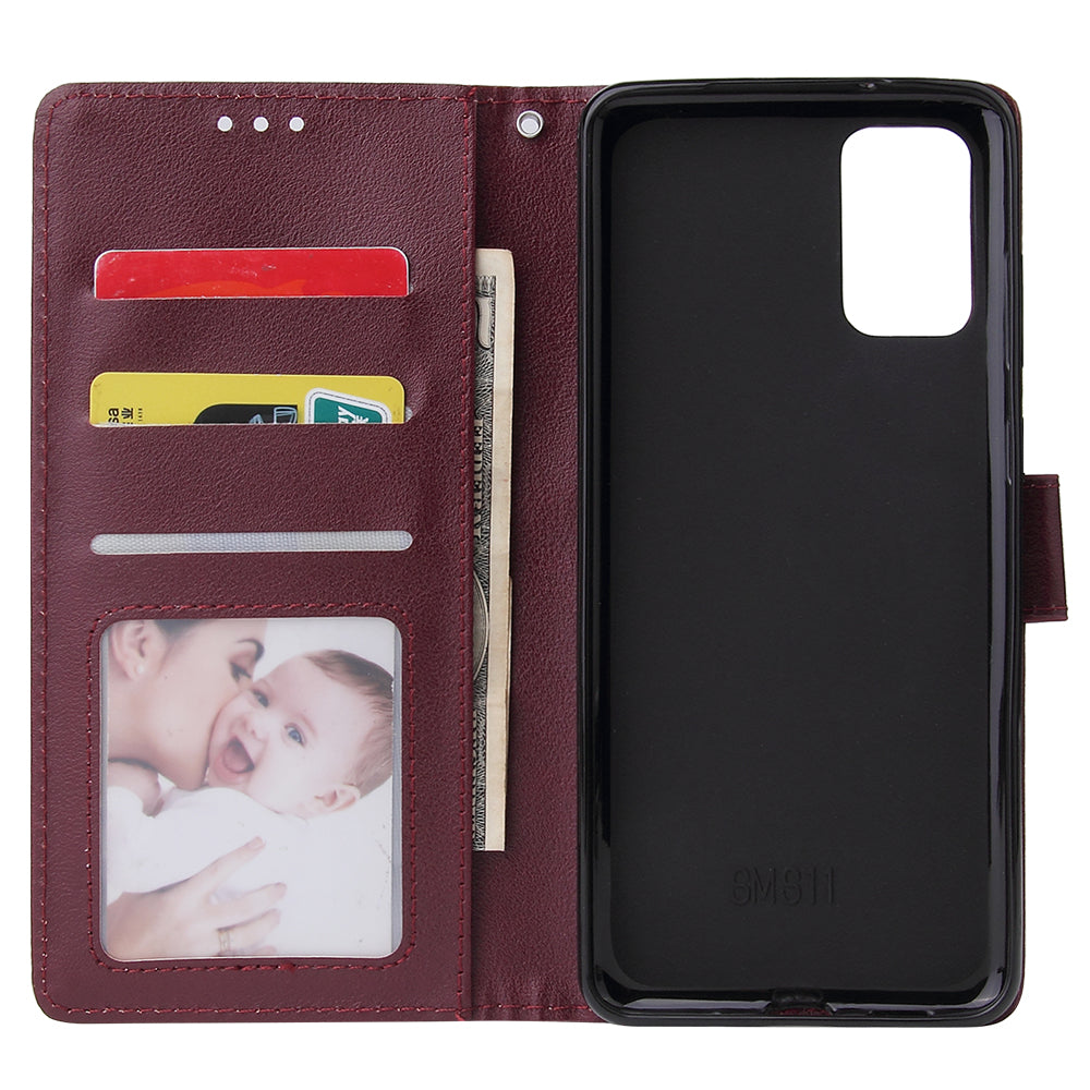 Wallet Stand Leather Protective Cover with Strap for Samsung Galaxy S20 Plus/S20 Plus 5G - Wine Red