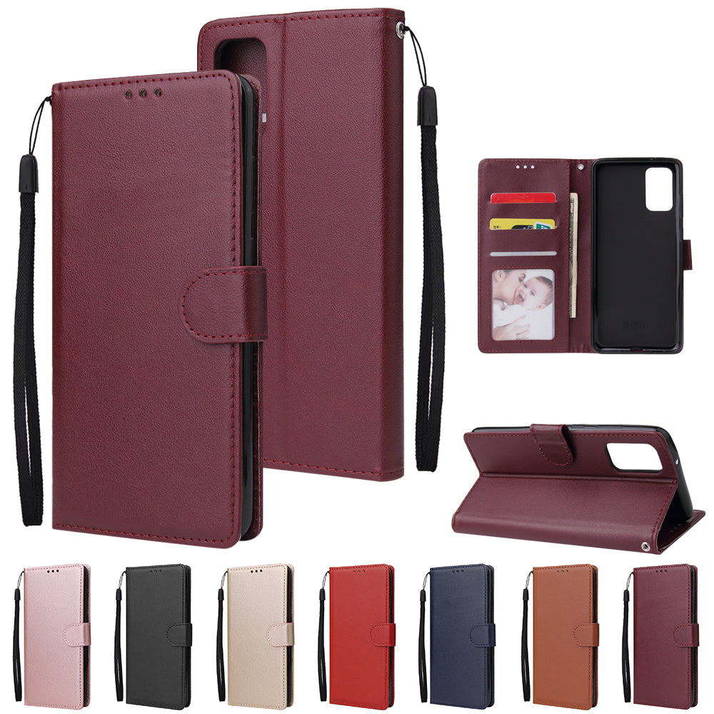 Wallet Stand Leather Protective Cover with Strap for Samsung Galaxy S20 Plus/S20 Plus 5G - Wine Red