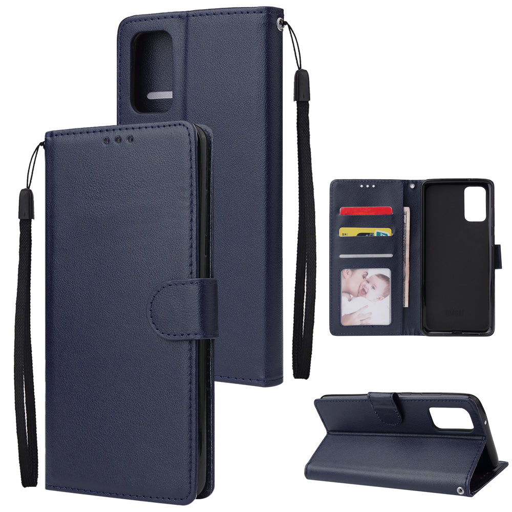 Wallet Stand Leather Protective Cover with Strap for Samsung Galaxy S20 Plus/S20 Plus 5G - Blue