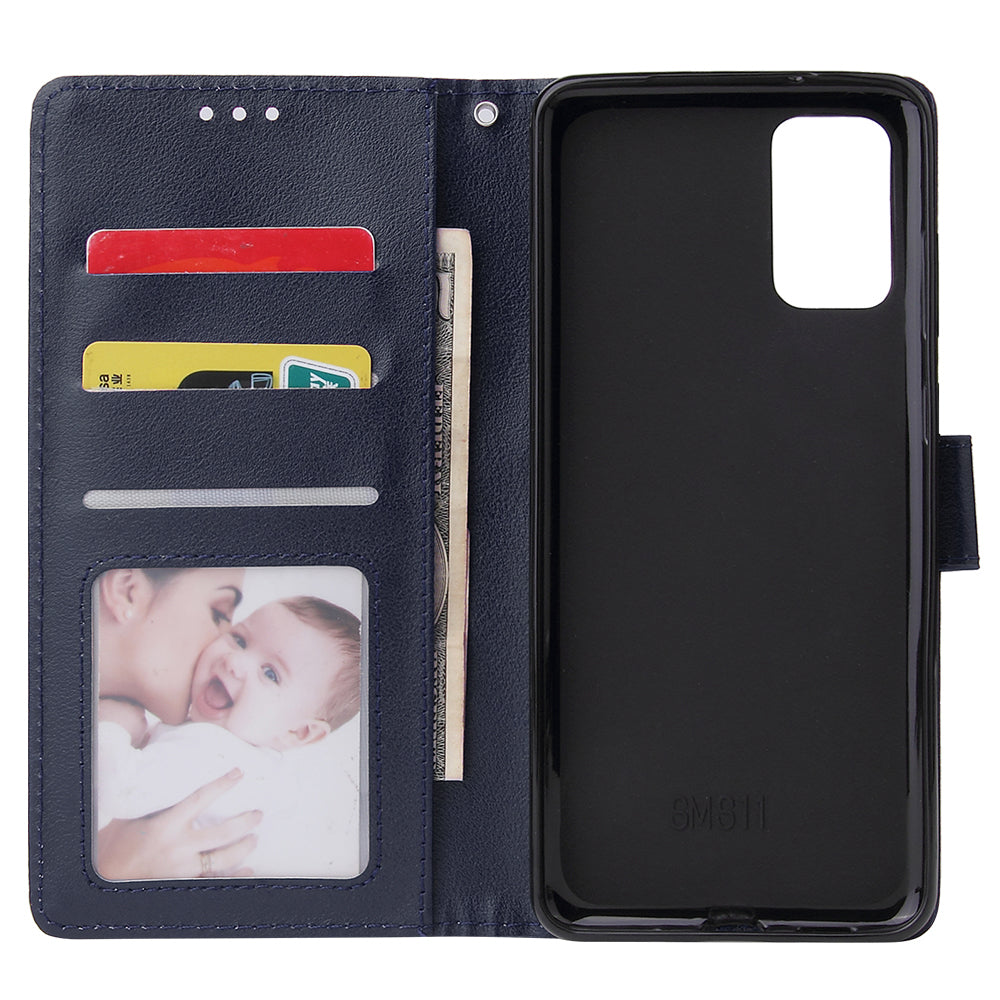 Wallet Stand Leather Protective Cover with Strap for Samsung Galaxy S20 Plus/S20 Plus 5G - Blue