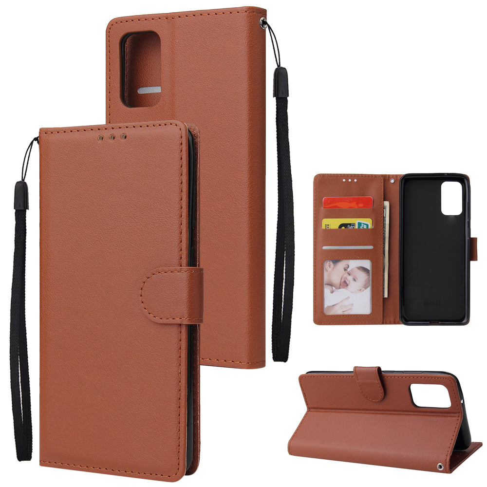 Wallet Stand Leather Protective Cover with Strap for Samsung Galaxy S20 Plus/S20 Plus 5G - Brown