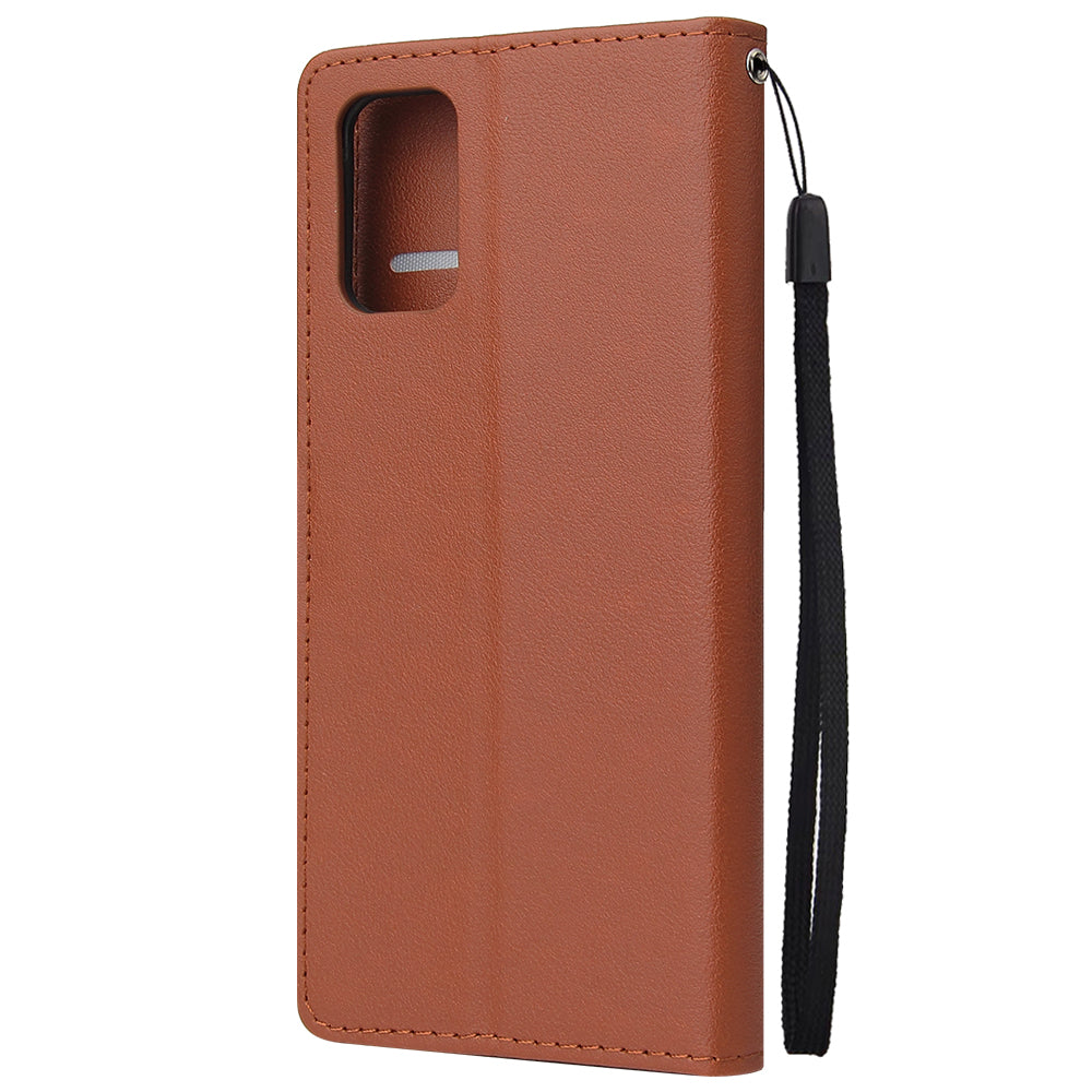 Wallet Stand Leather Protective Cover with Strap for Samsung Galaxy S20 Plus/S20 Plus 5G - Brown