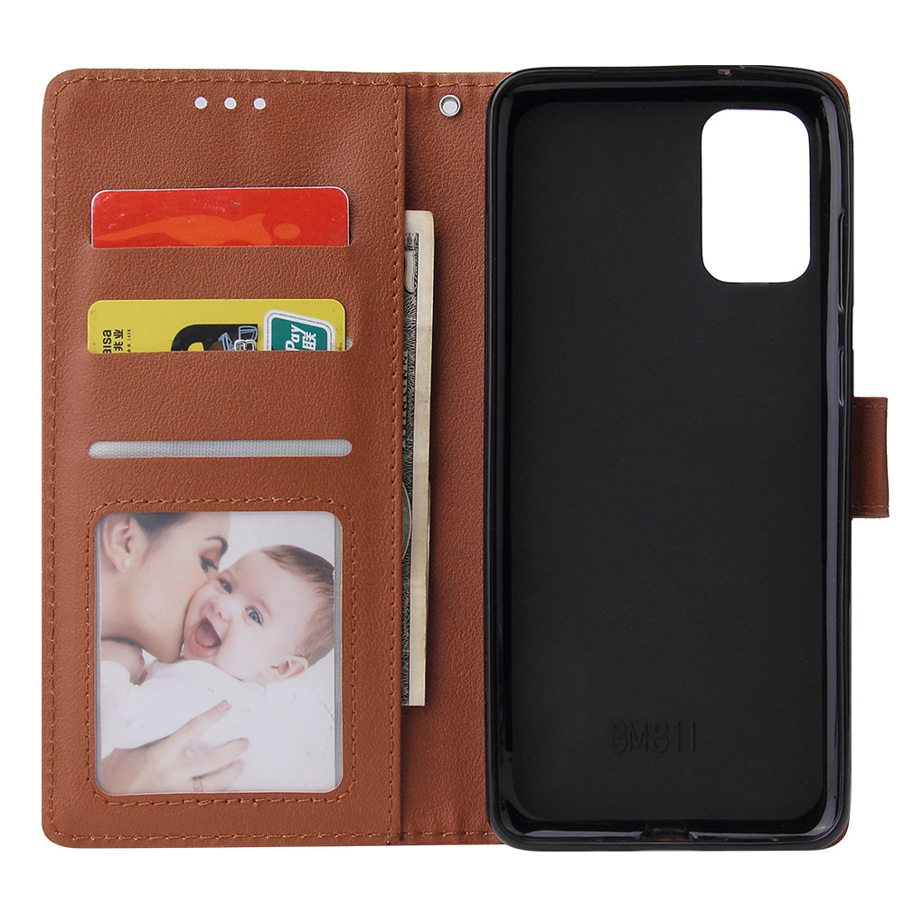 Wallet Stand Leather Protective Cover with Strap for Samsung Galaxy S20 Plus/S20 Plus 5G - Brown