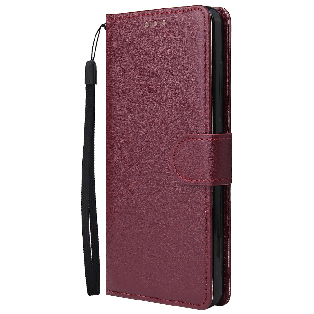 PU Leather Wallet Cell Phone Case with Lanyard Shell for Samsung Galaxy S20 4G/S20 5G - Wine Red