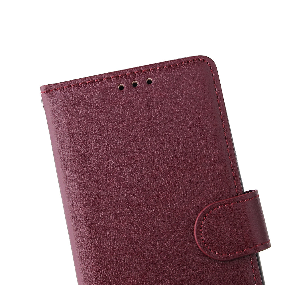 PU Leather Wallet Cell Phone Case with Lanyard Shell for Samsung Galaxy S20 4G/S20 5G - Wine Red