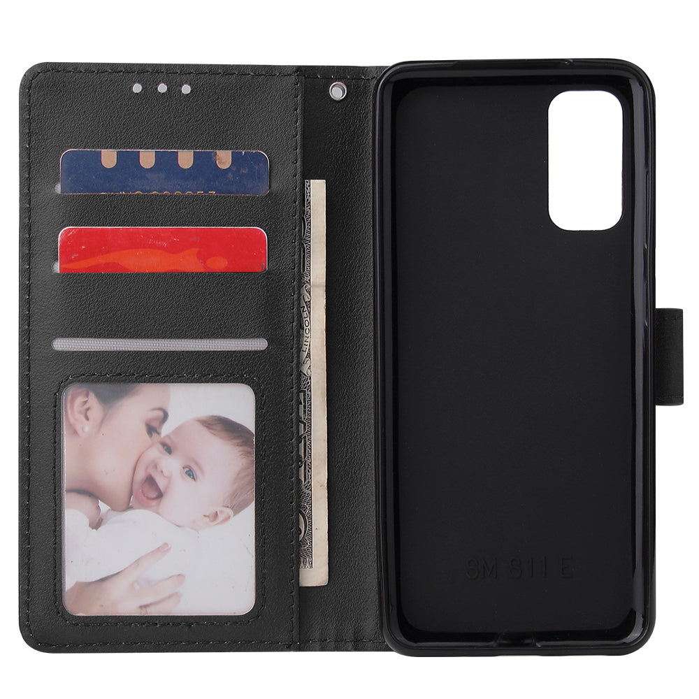 PU Leather Wallet Cell Phone Case with Lanyard Shell for Samsung Galaxy S20 4G/S20 5G - Black