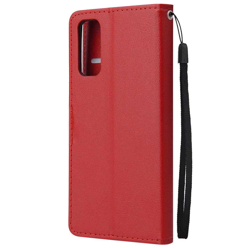 PU Leather Wallet Cell Phone Case with Lanyard Shell for Samsung Galaxy S20 4G/S20 5G - Red