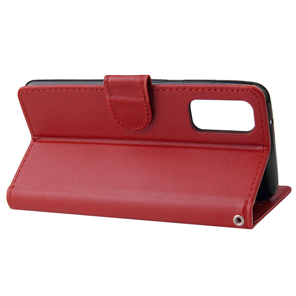 PU Leather Wallet Cell Phone Case with Lanyard Shell for Samsung Galaxy S20 4G/S20 5G - Red