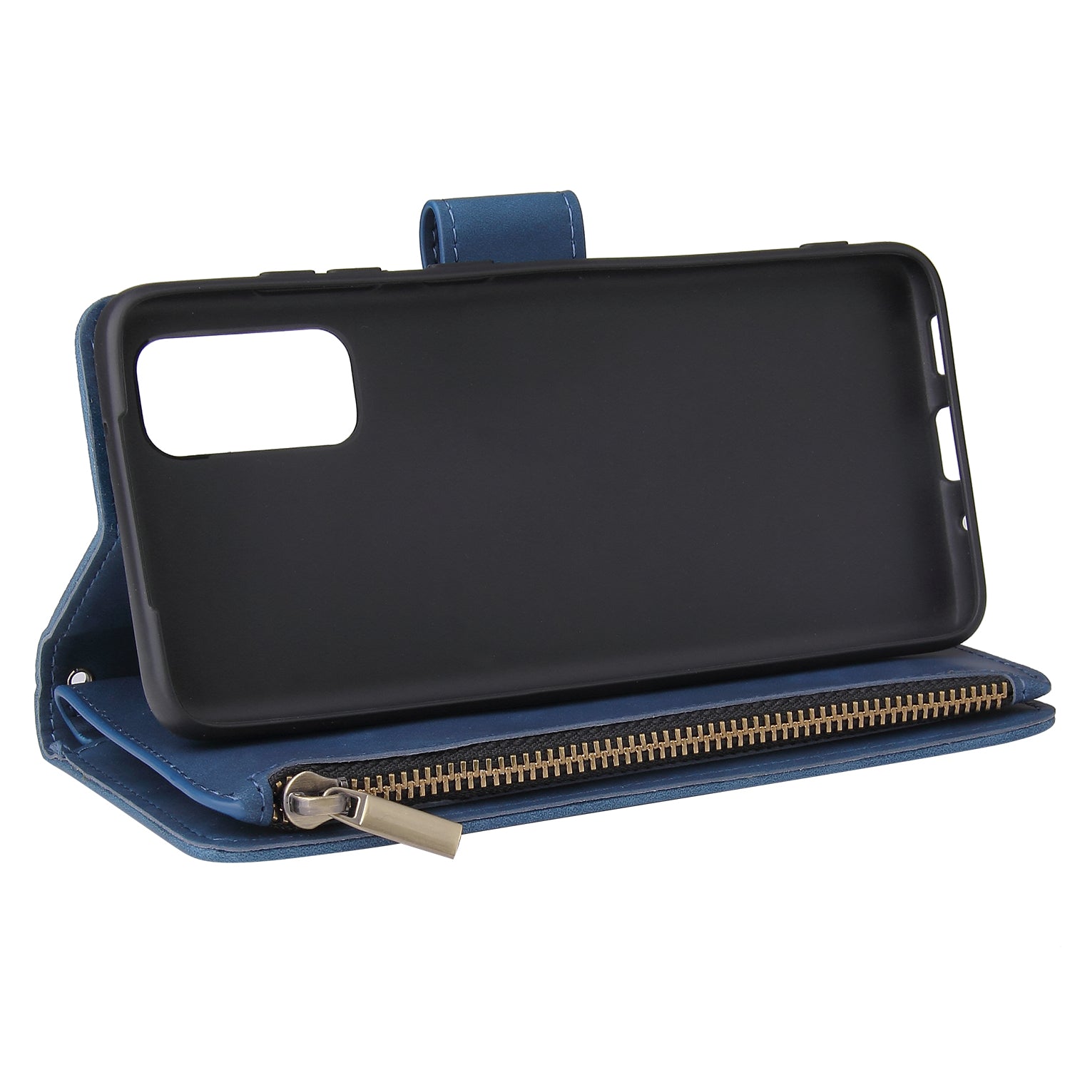 Zipper Pocket Multiple Card Slots Leather Stand Case for Samsung Galaxy S20 4G/S20 5G - Blue