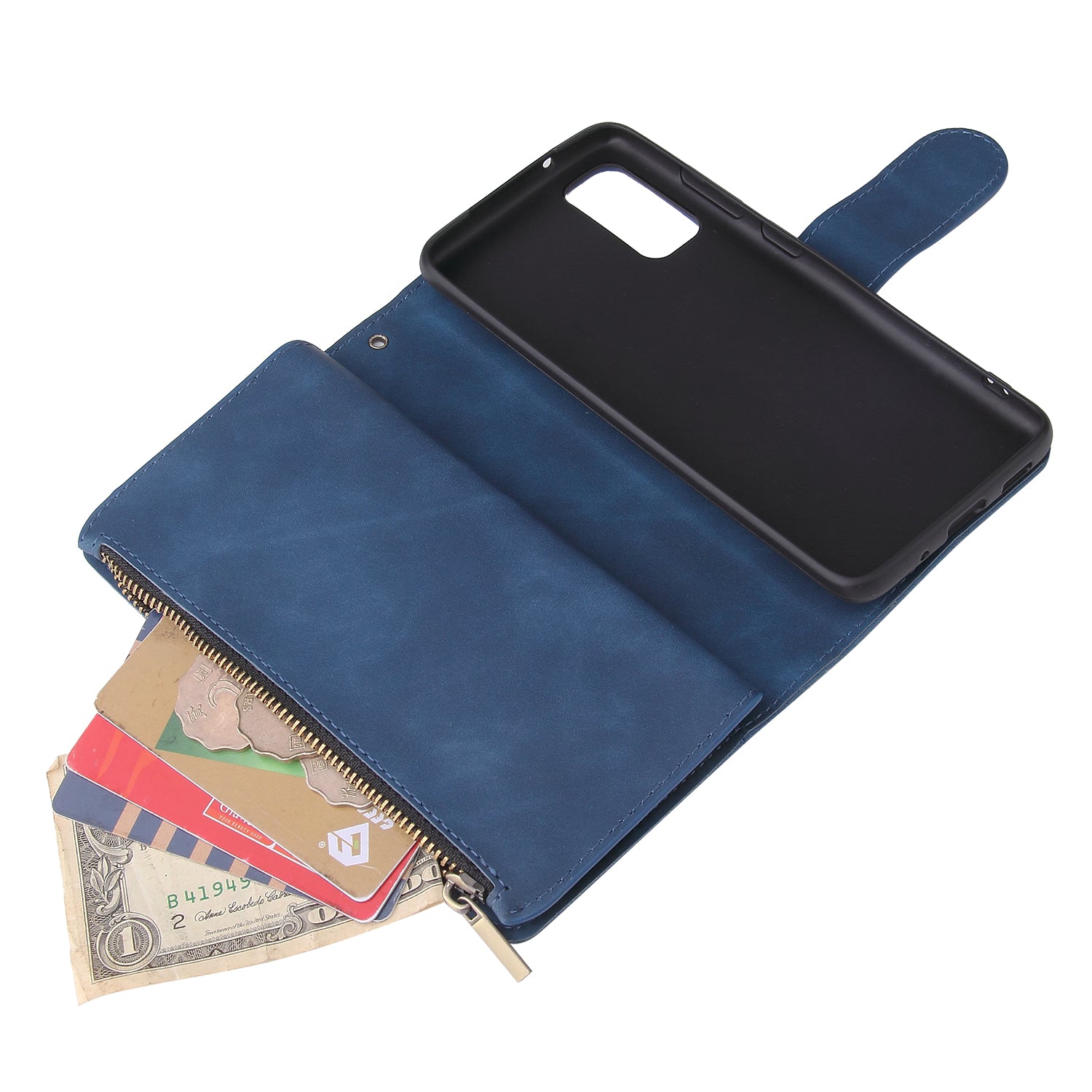 Zipper Pocket Multiple Card Slots Leather Stand Case for Samsung Galaxy S20 4G/S20 5G - Blue