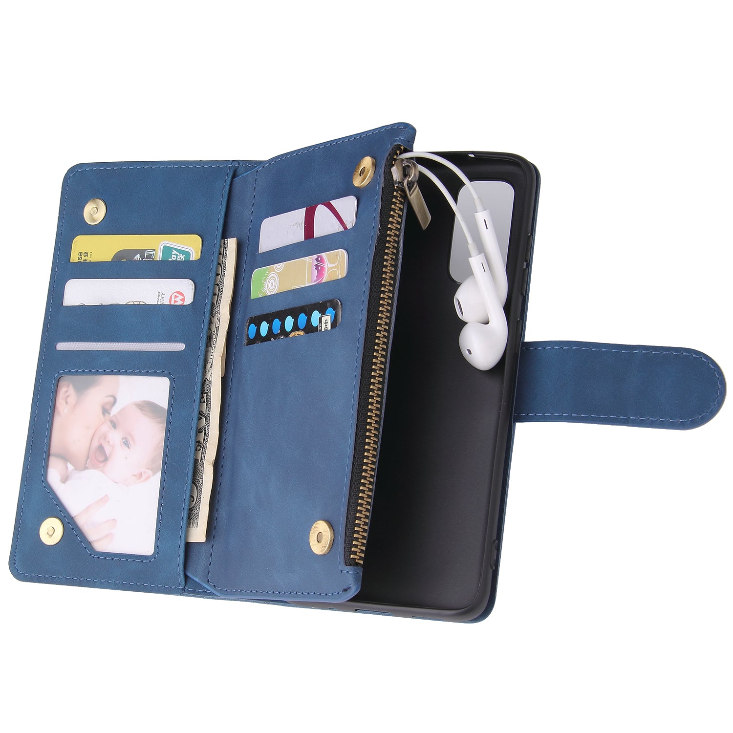 Zipper Pocket Multiple Card Slots Leather Stand Case for Samsung Galaxy S20 4G/S20 5G - Blue