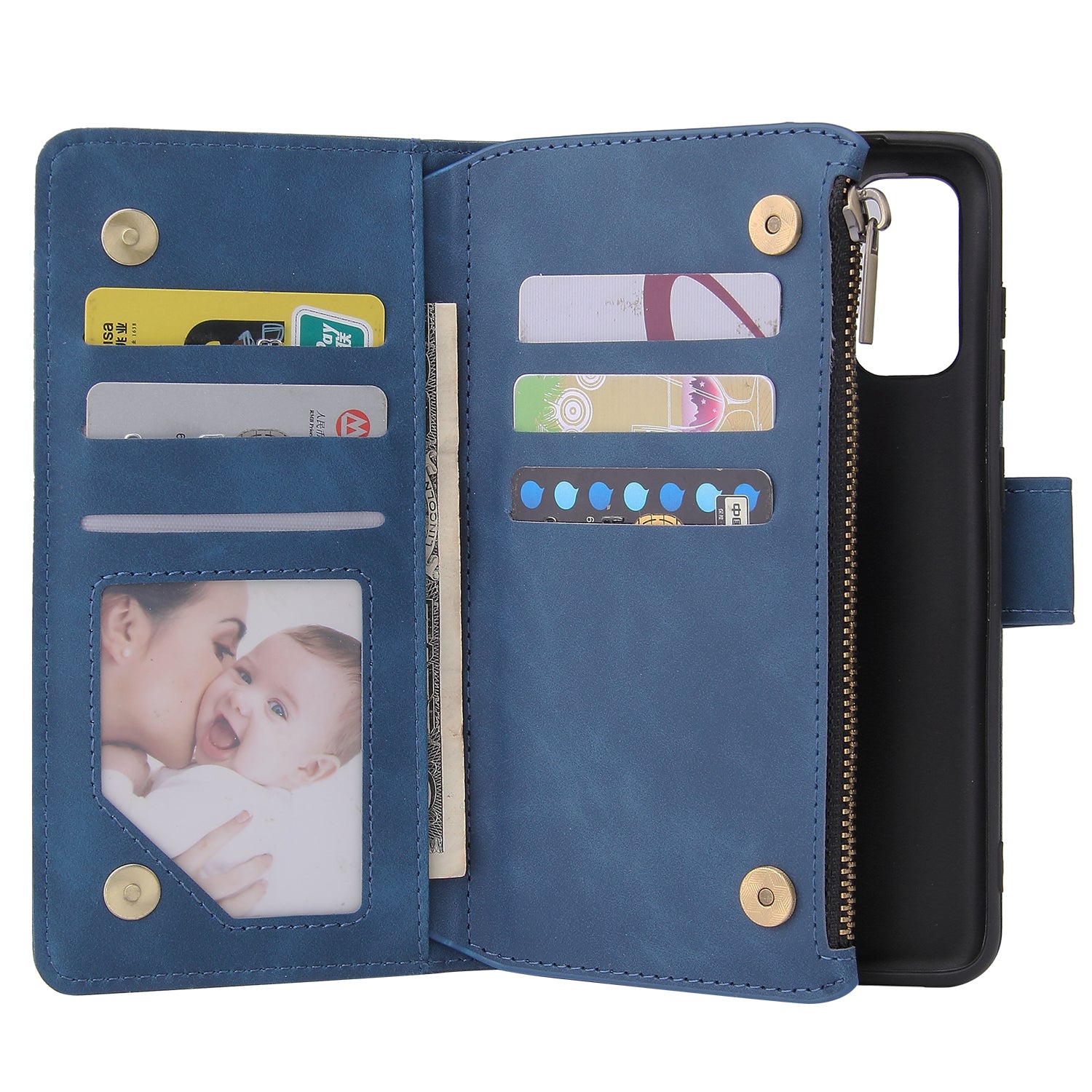 Zipper Pocket Multiple Card Slots Leather Stand Case for Samsung Galaxy S20 4G/S20 5G - Blue