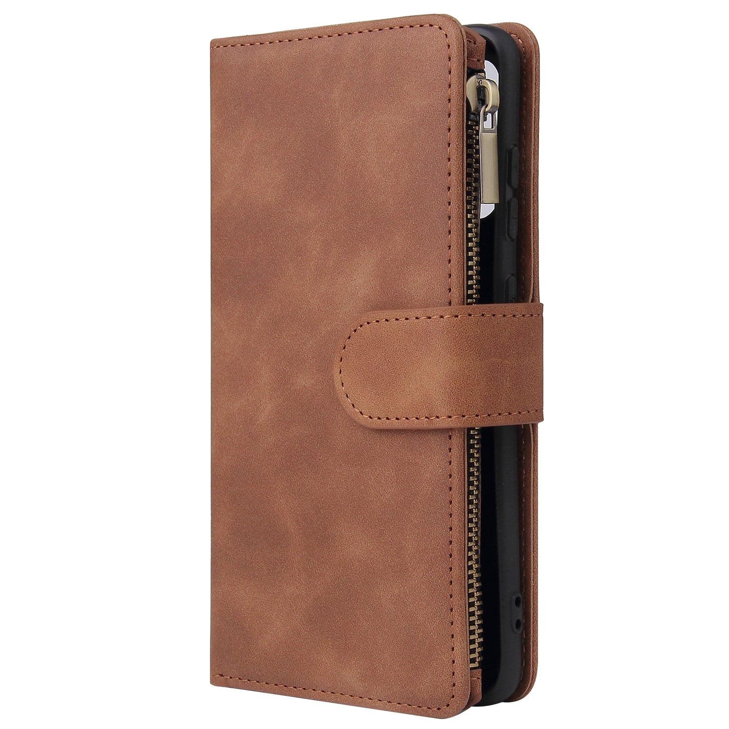 Zipper Pocket Multiple Card Slots Leather Stand Case for Samsung Galaxy S20 4G/S20 5G - Brown