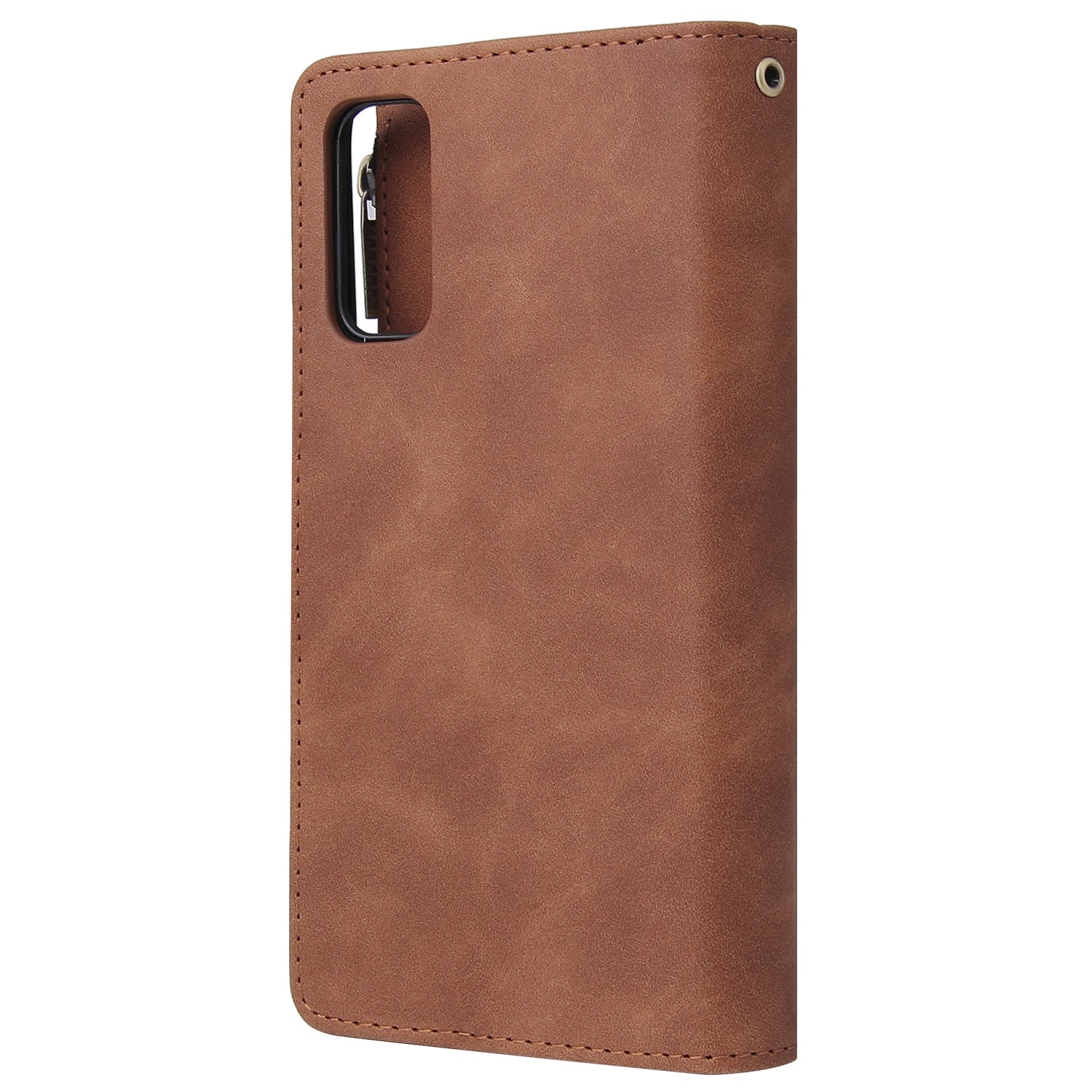 Zipper Pocket Multiple Card Slots Leather Stand Case for Samsung Galaxy S20 4G/S20 5G - Brown