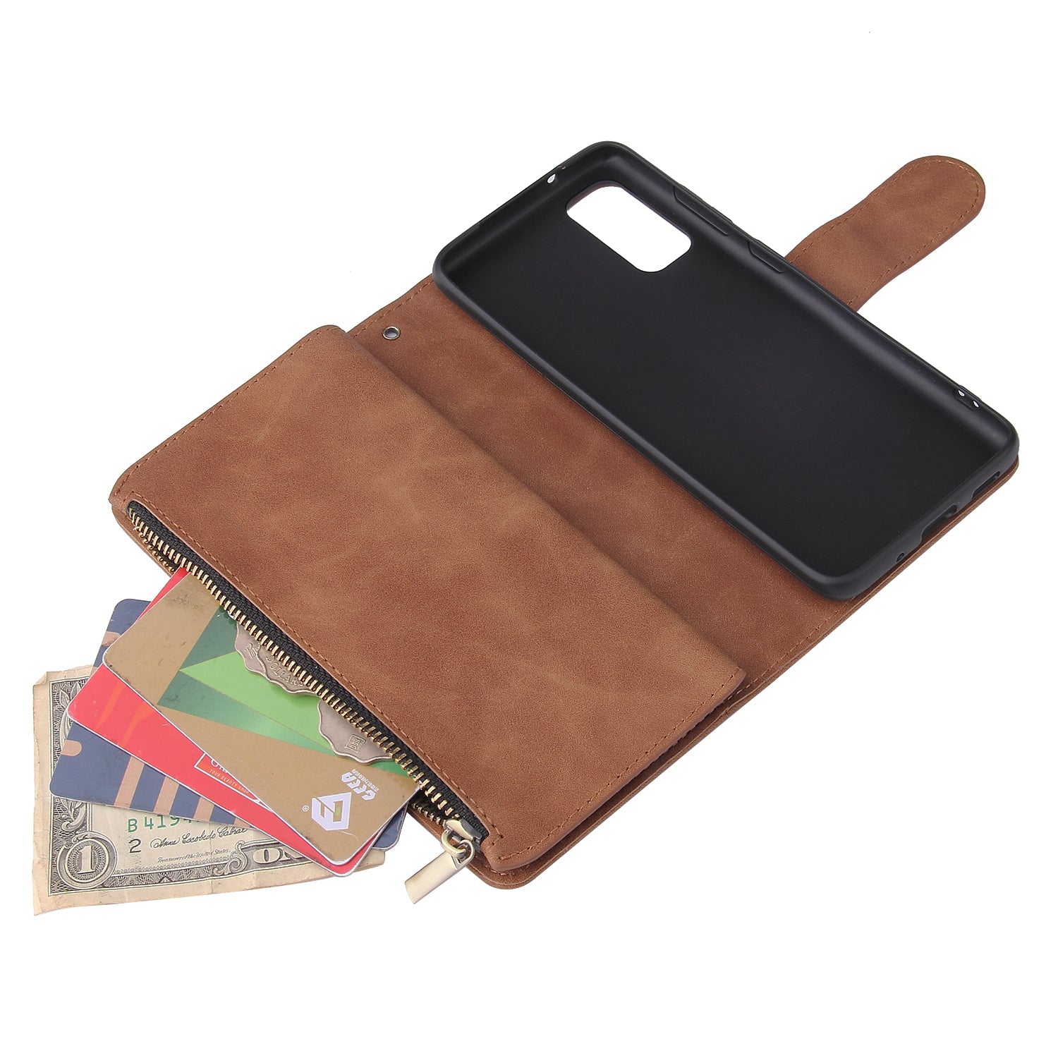 Zipper Pocket Multiple Card Slots Leather Stand Case for Samsung Galaxy S20 4G/S20 5G - Brown