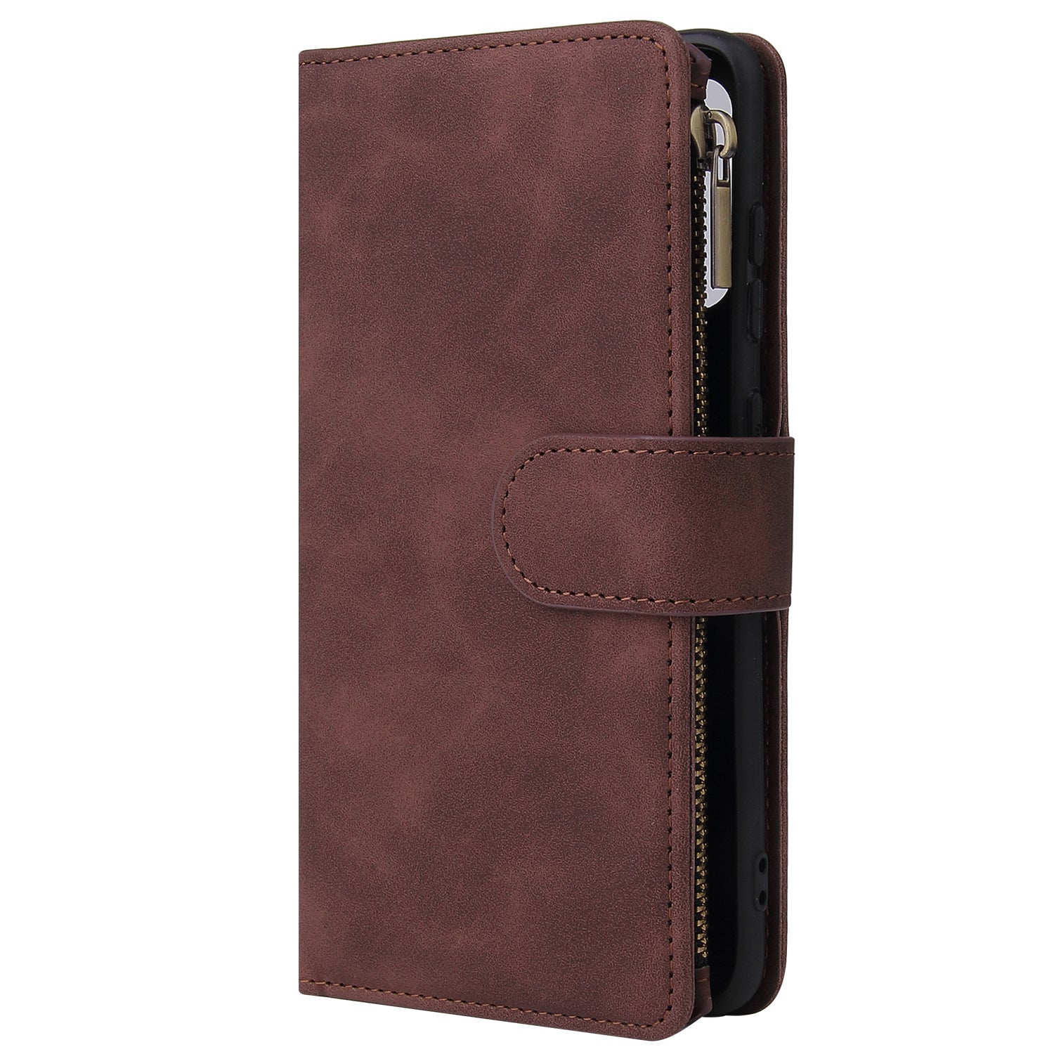 Zipper Pocket Multiple Card Slots Leather Stand Case for Samsung Galaxy S20 4G/S20 5G - Coffee