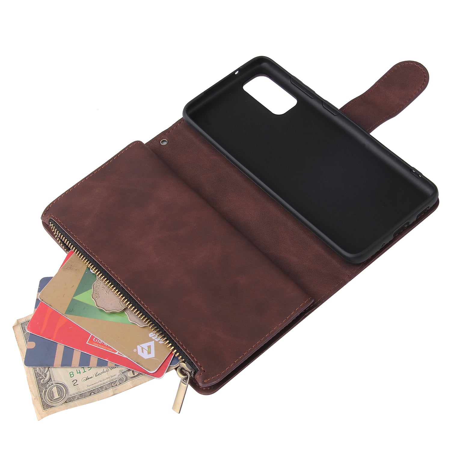 Zipper Pocket Multiple Card Slots Leather Stand Case for Samsung Galaxy S20 4G/S20 5G - Coffee