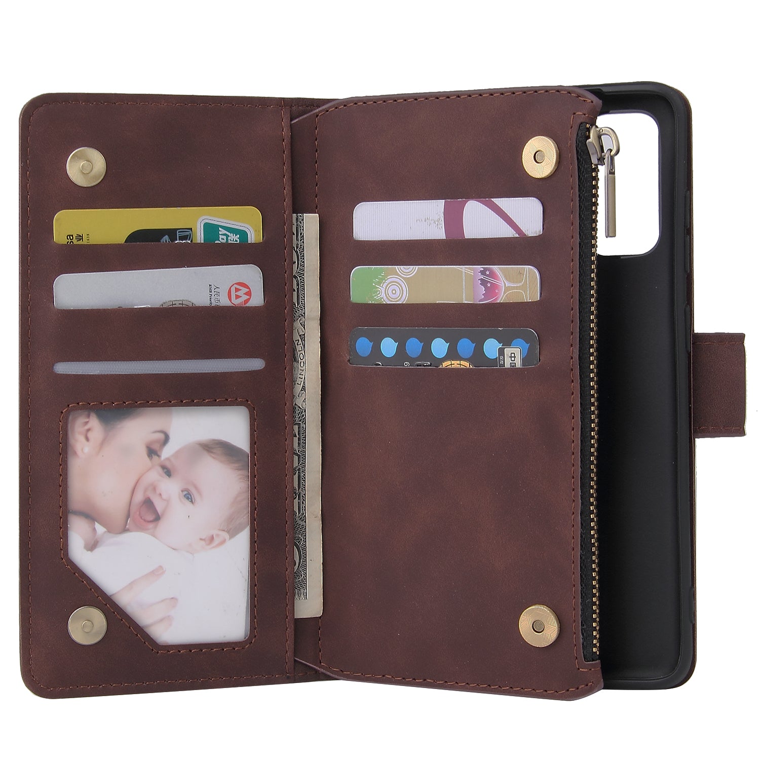 Zipper Pocket Multiple Card Slots Leather Stand Case for Samsung Galaxy S20 4G/S20 5G - Coffee