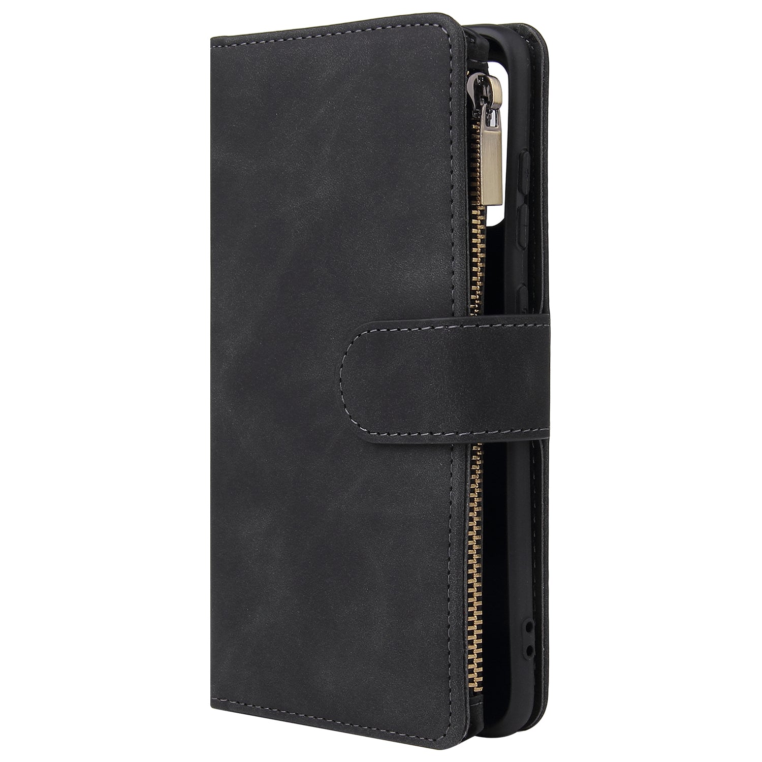 Zipper Pocket Multiple Card Slots Leather Stand Case for Samsung Galaxy S20 Plus / S20 Plus 5G - Black