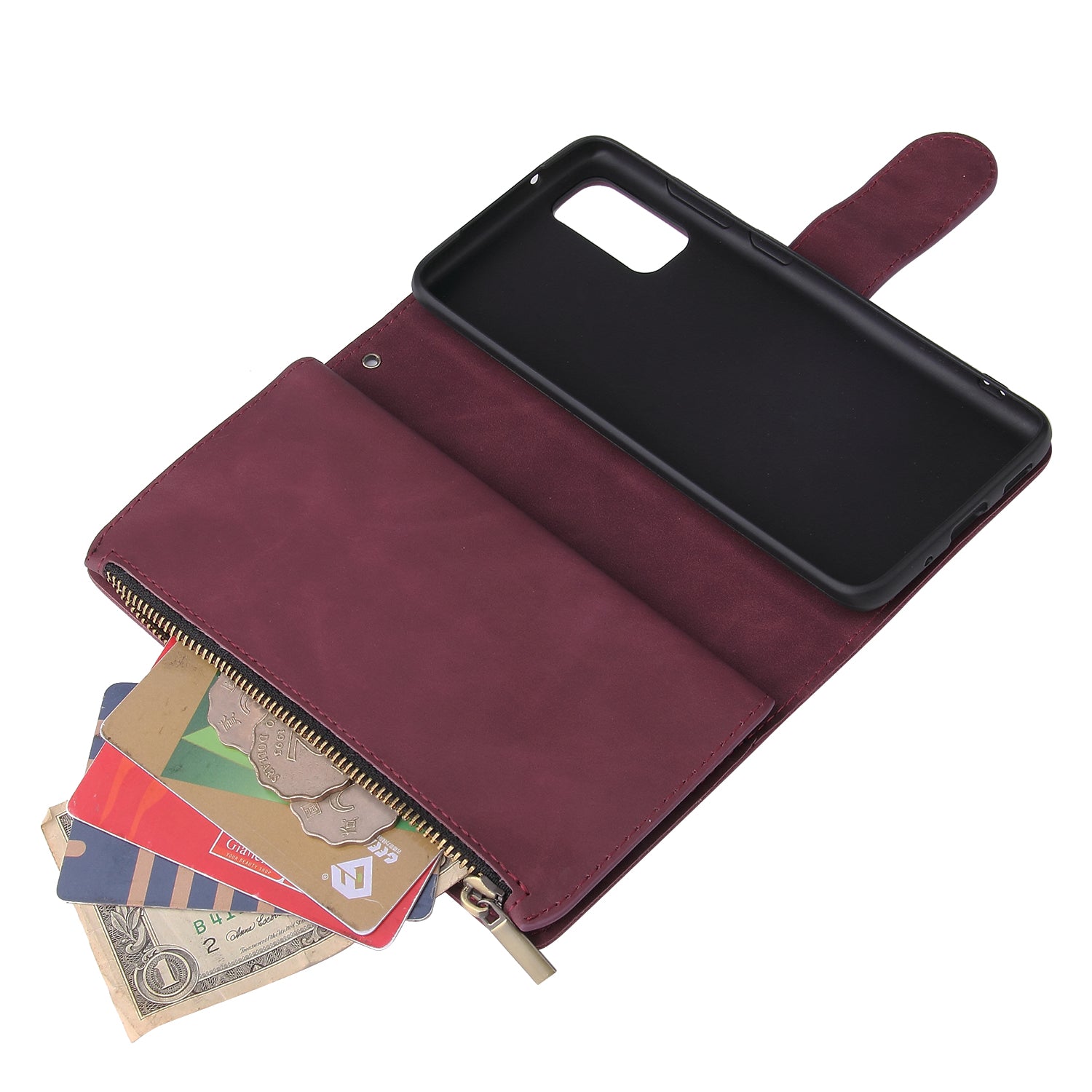 Zipper Pocket Multiple Card Slots Leather Stand Case for Samsung Galaxy S20 Plus / S20 Plus 5G - Red