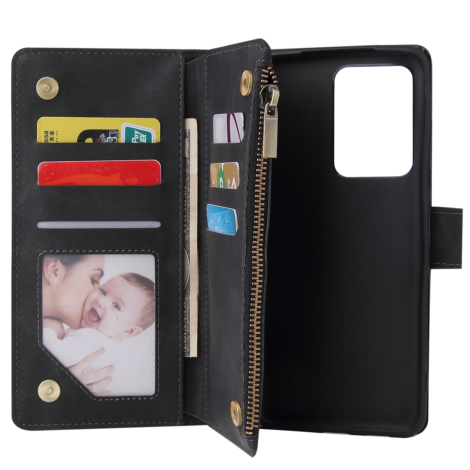 Zipper Pocket Multiple Card Slots Leather Stand Case for Samsung Galaxy S20 Ultra - Wine Red