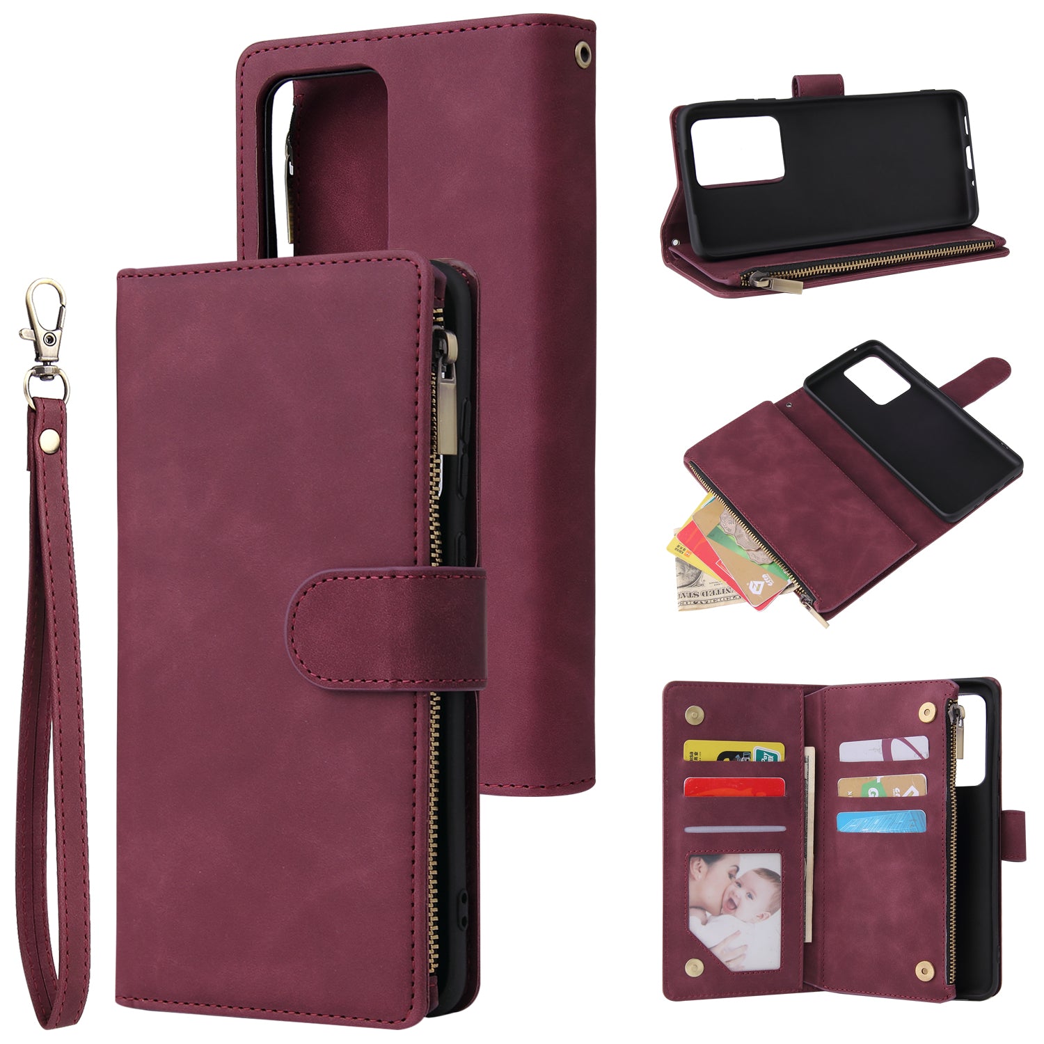 Zipper Pocket Multiple Card Slots Leather Stand Case for Samsung Galaxy S20 Ultra - Red