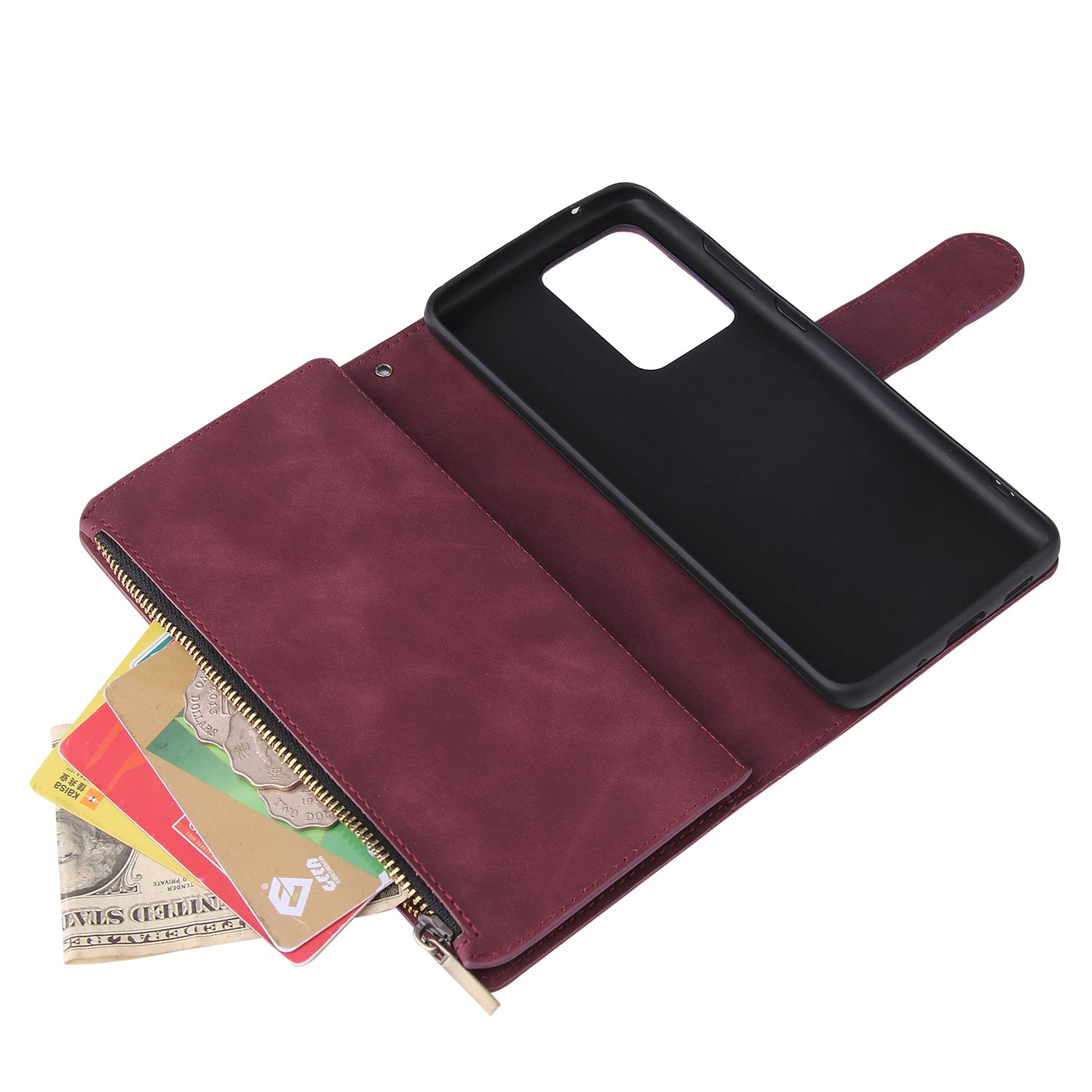 Zipper Pocket Multiple Card Slots Leather Stand Case for Samsung Galaxy S20 Ultra - Red