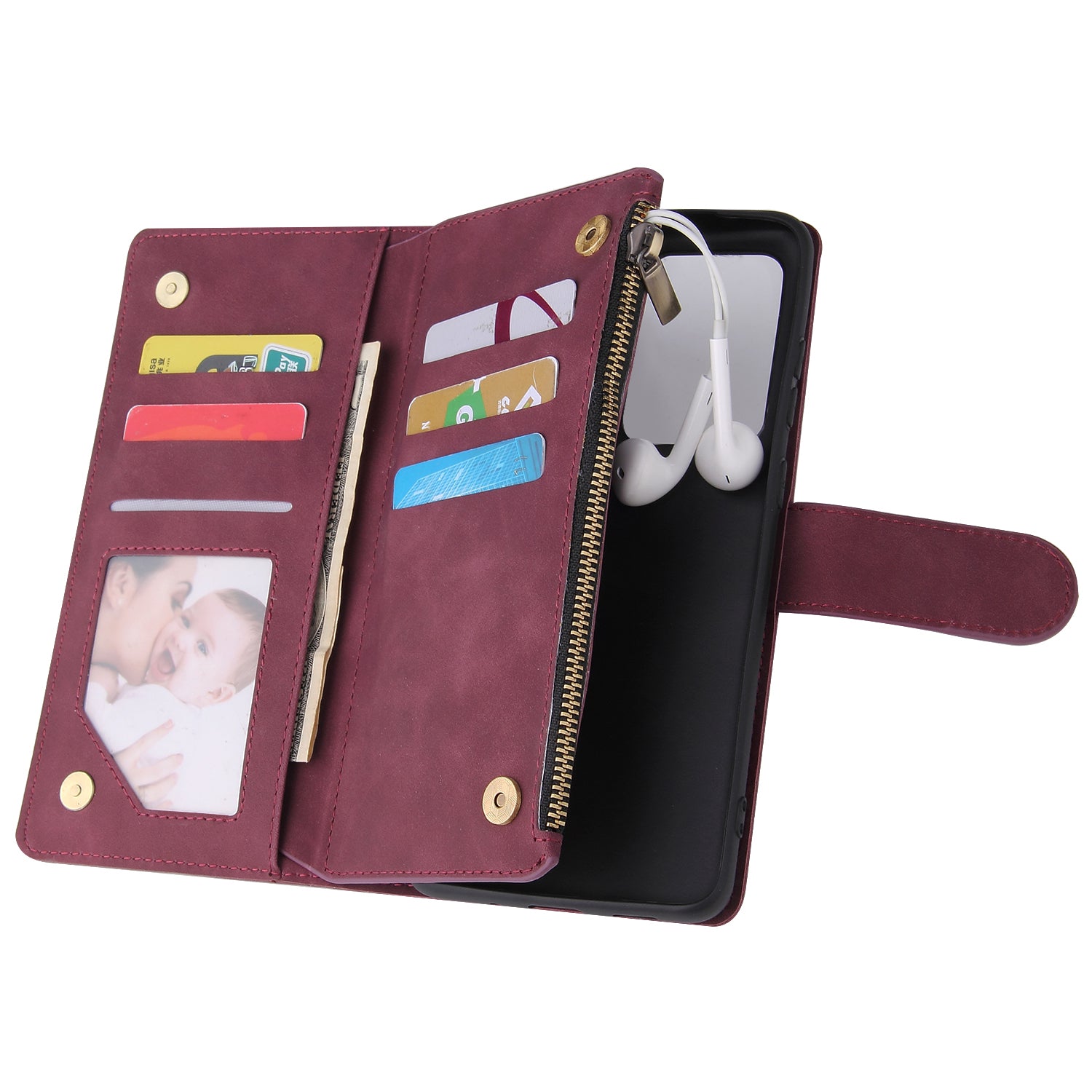 Zipper Pocket Multiple Card Slots Leather Stand Case for Samsung Galaxy S20 Ultra - Red