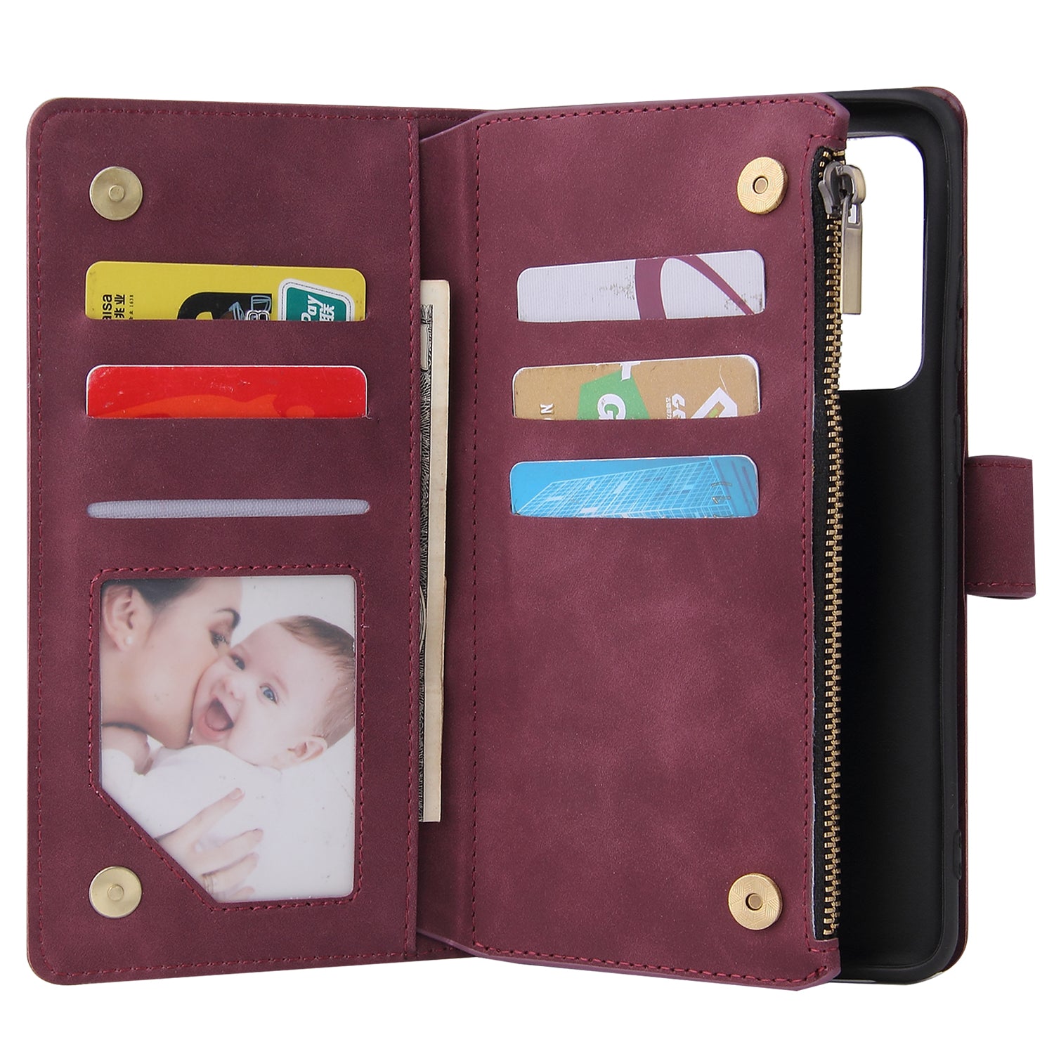 Zipper Pocket Multiple Card Slots Leather Stand Case for Samsung Galaxy S20 Ultra - Red