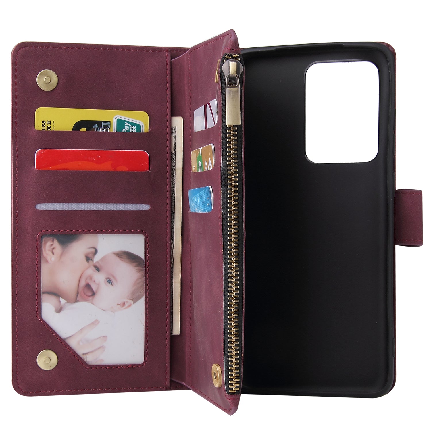 Zipper Pocket Multiple Card Slots Leather Stand Case for Samsung Galaxy S20 Ultra - Red