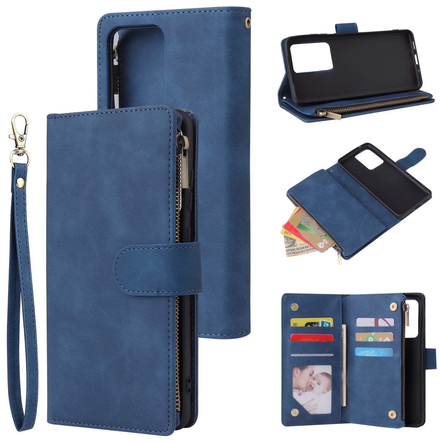 Zipper Pocket Multiple Card Slots Leather Stand Case for Samsung Galaxy S20 Ultra - Blue