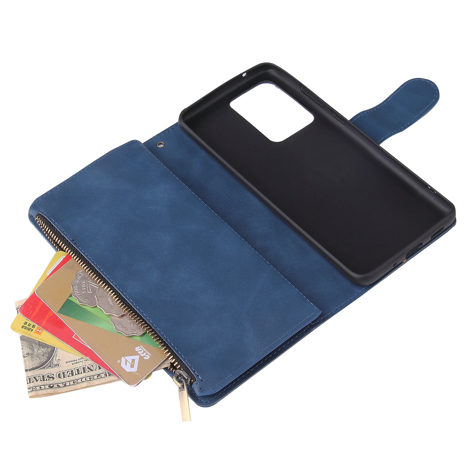 Zipper Pocket Multiple Card Slots Leather Stand Case for Samsung Galaxy S20 Ultra - Blue