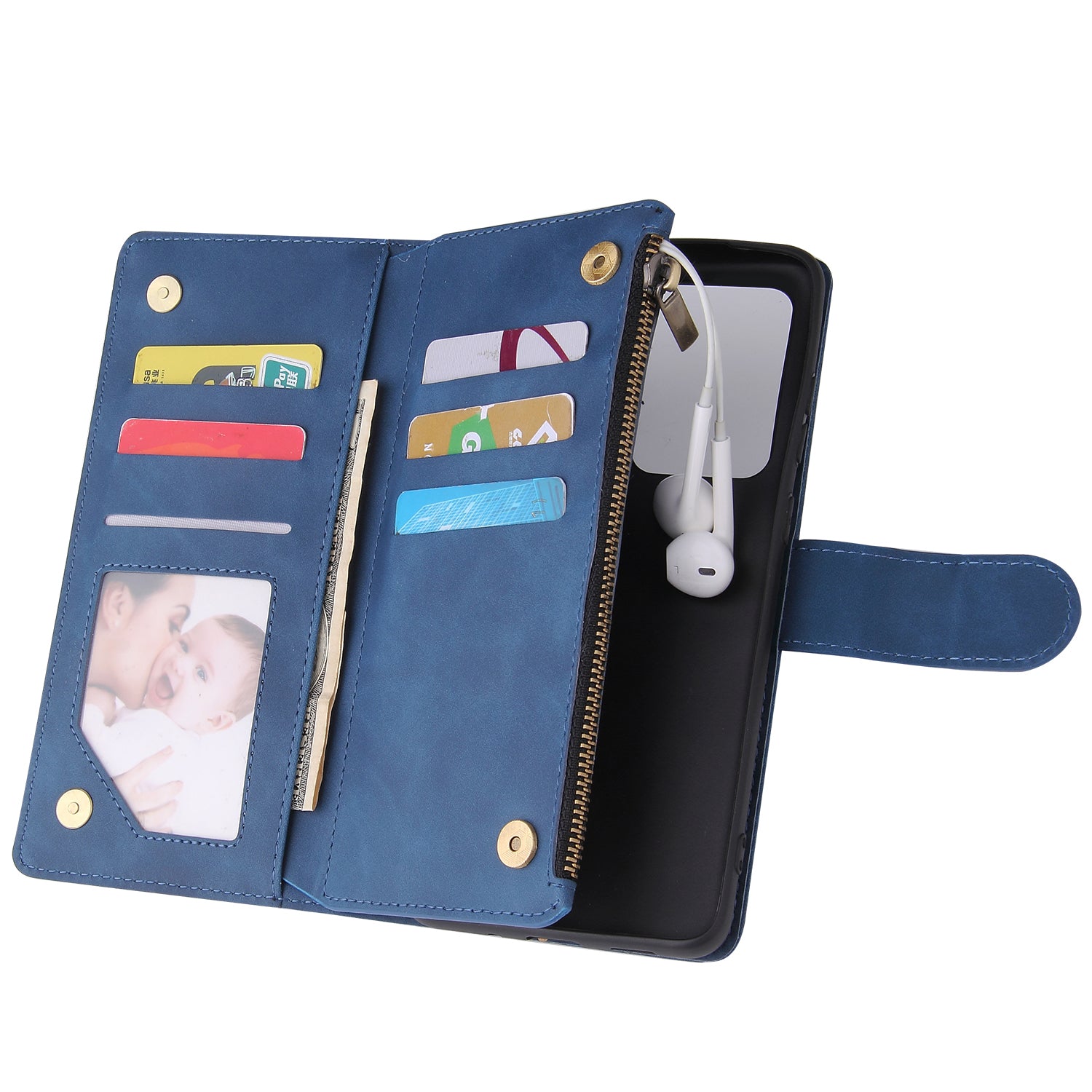 Zipper Pocket Multiple Card Slots Leather Stand Case for Samsung Galaxy S20 Ultra - Blue