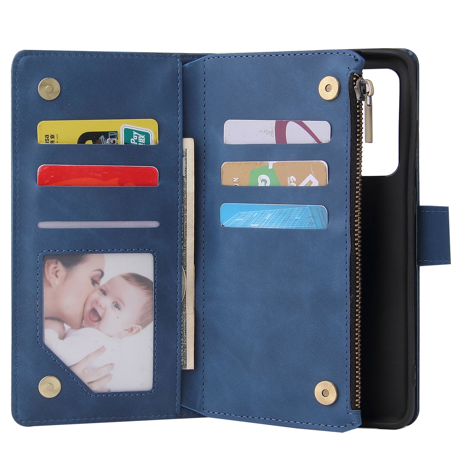 Zipper Pocket Multiple Card Slots Leather Stand Case for Samsung Galaxy S20 Ultra - Blue