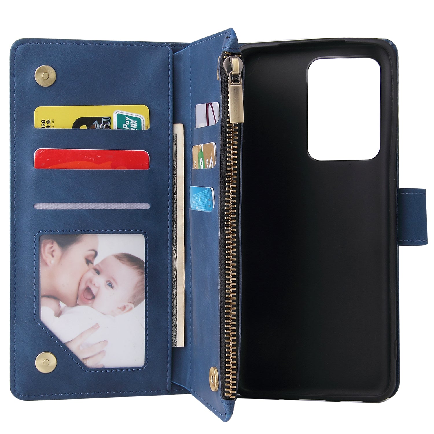 Zipper Pocket Multiple Card Slots Leather Stand Case for Samsung Galaxy S20 Ultra - Blue