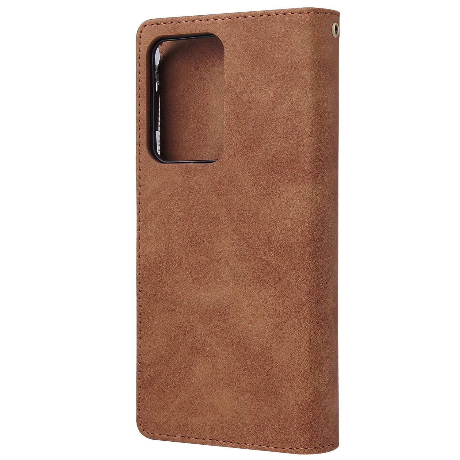 Zipper Pocket Multiple Card Slots Leather Stand Case for Samsung Galaxy S20 Ultra - Brown