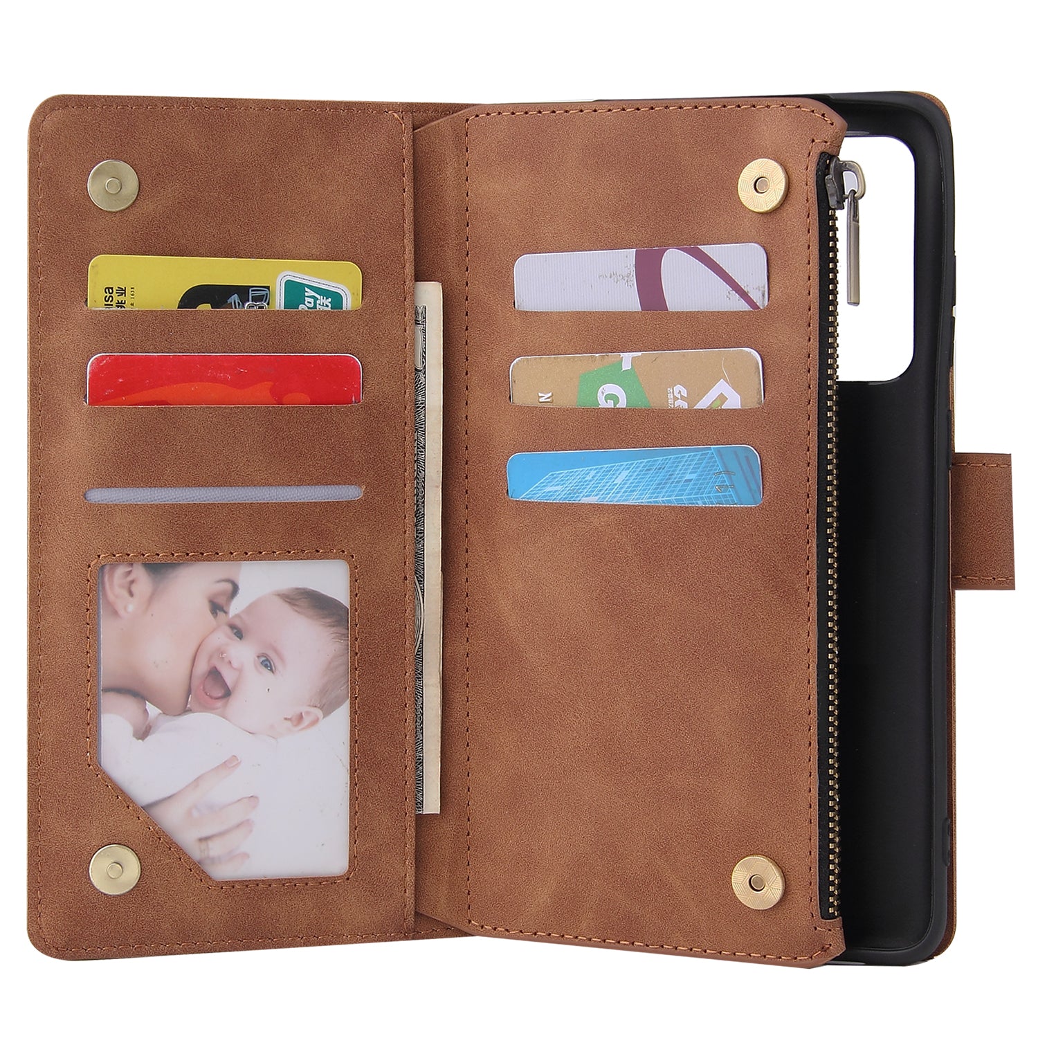 Zipper Pocket Multiple Card Slots Leather Stand Case for Samsung Galaxy S20 Ultra - Brown