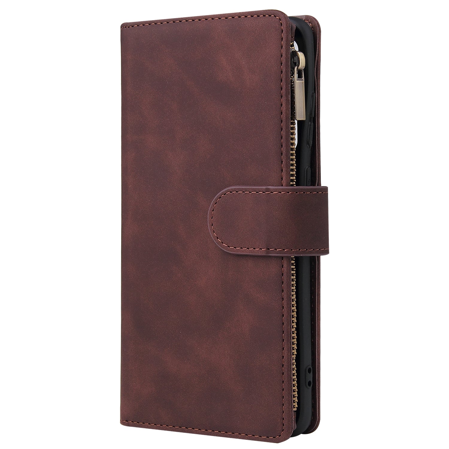 Zipper Pocket Multiple Card Slots Leather Stand Case for Samsung Galaxy S20 Ultra - Coffee