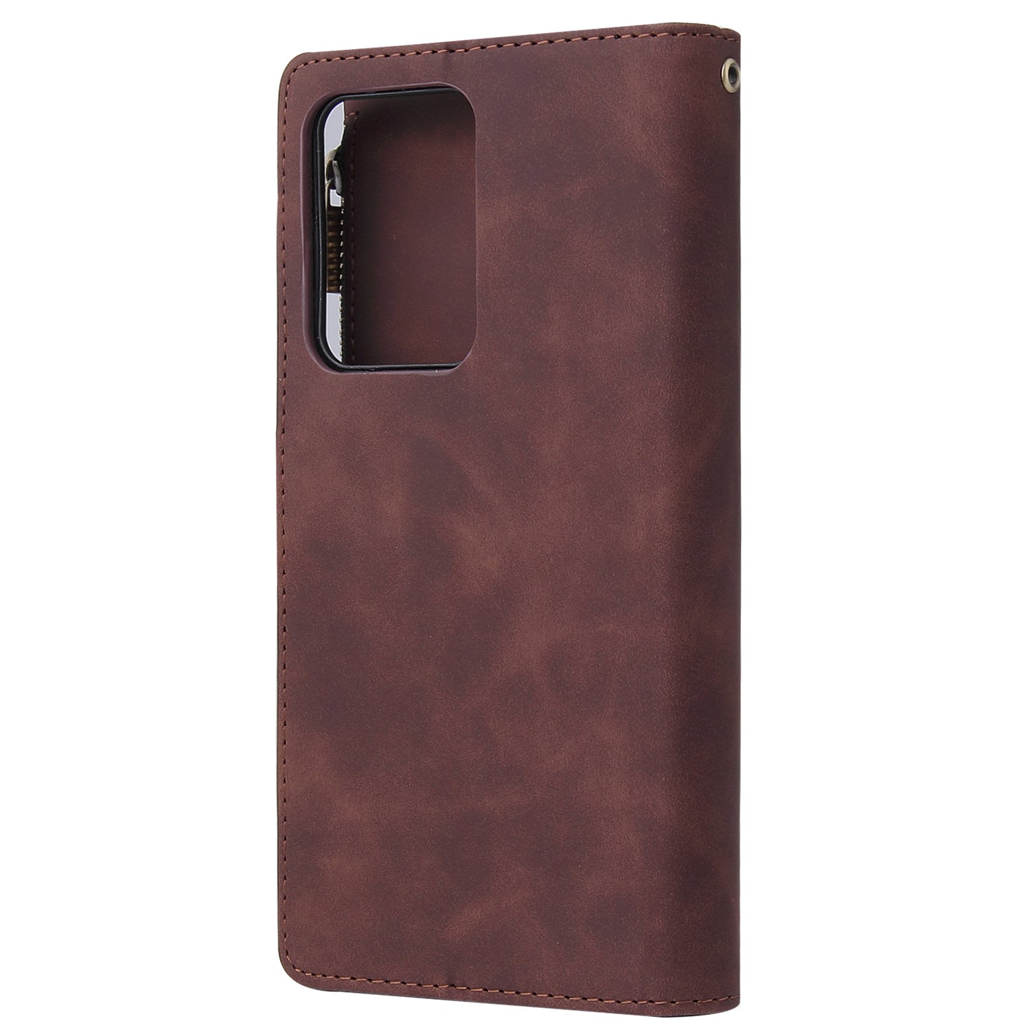 Zipper Pocket Multiple Card Slots Leather Stand Case for Samsung Galaxy S20 Ultra - Coffee