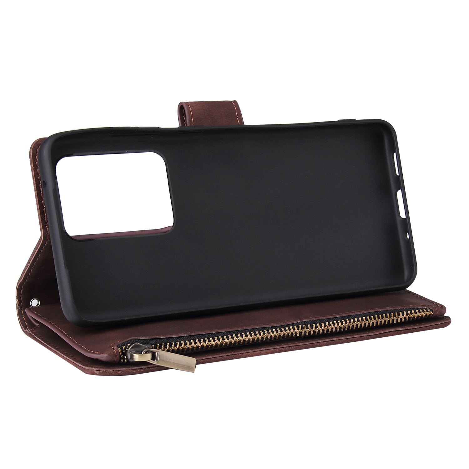 Zipper Pocket Multiple Card Slots Leather Stand Case for Samsung Galaxy S20 Ultra - Coffee