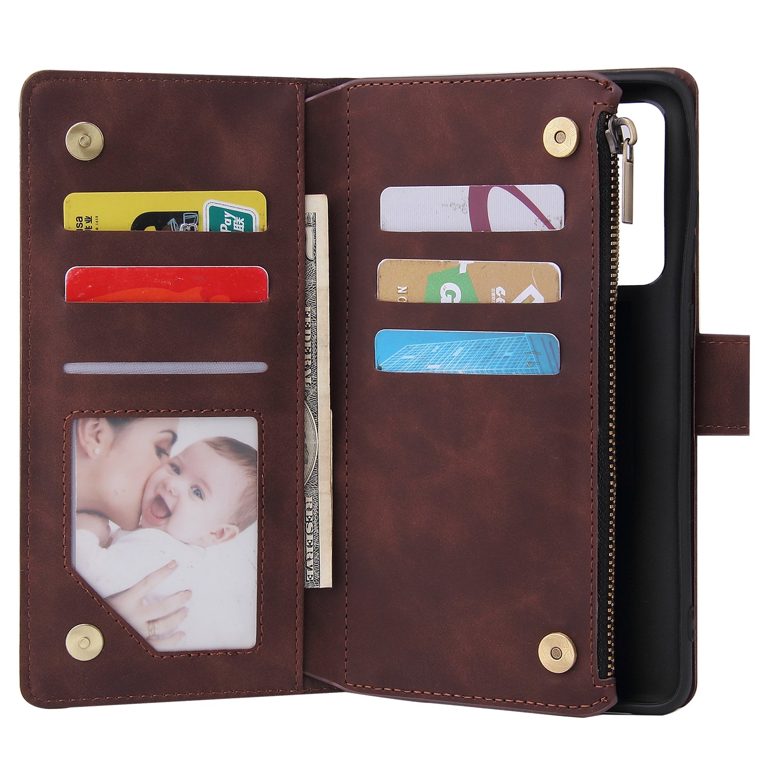 Zipper Pocket Multiple Card Slots Leather Stand Case for Samsung Galaxy S20 Ultra - Coffee