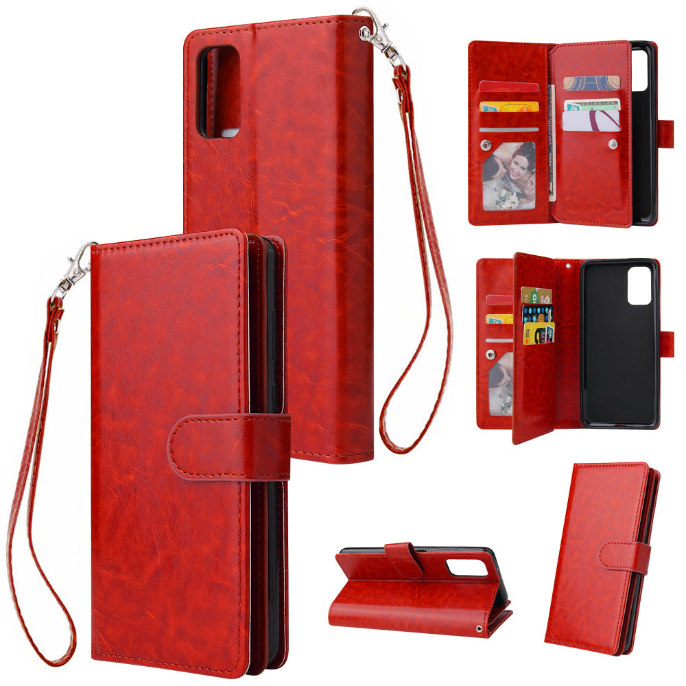 With 9 Card Slots Cell Phone Leather Phone Case for Samsung Galaxy S20 Ultra - Red