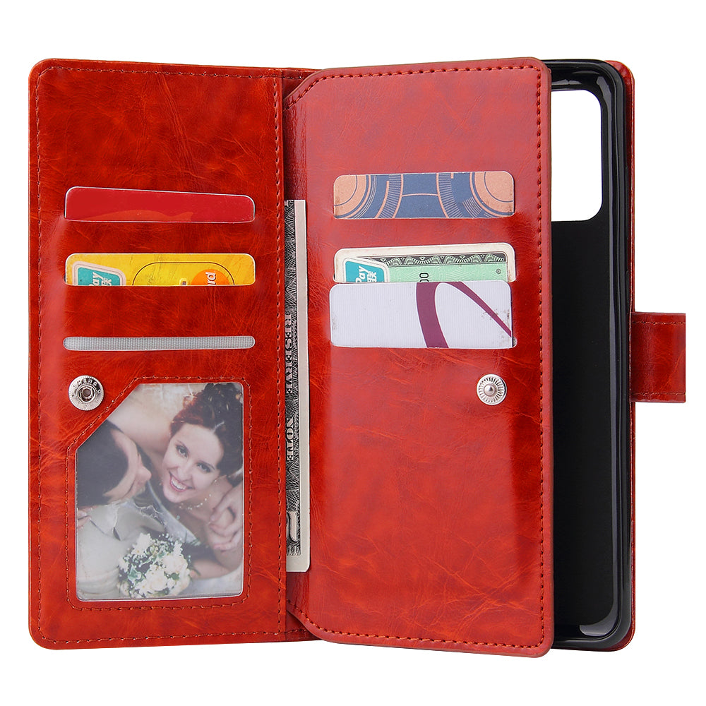 With 9 Card Slots Cell Phone Leather Phone Case for Samsung Galaxy S20 Ultra - Red