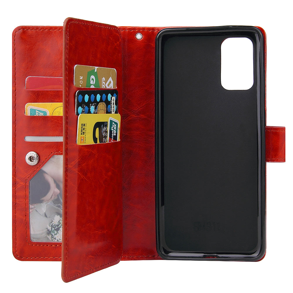 With 9 Card Slots Cell Phone Leather Phone Case for Samsung Galaxy S20 Ultra - Red