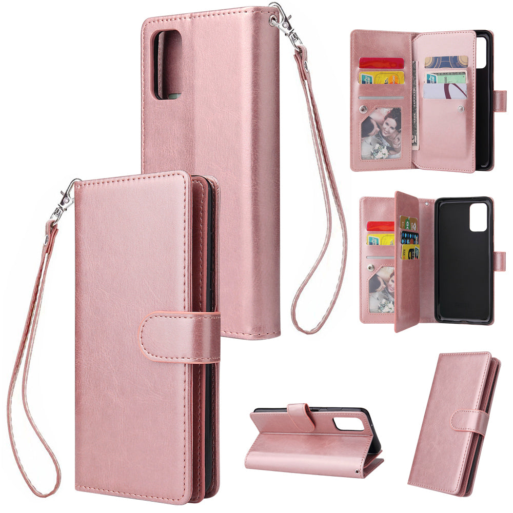 With 9 Card Slots Cell Phone Leather Phone Case for Samsung Galaxy S20 Ultra - Rose Gold