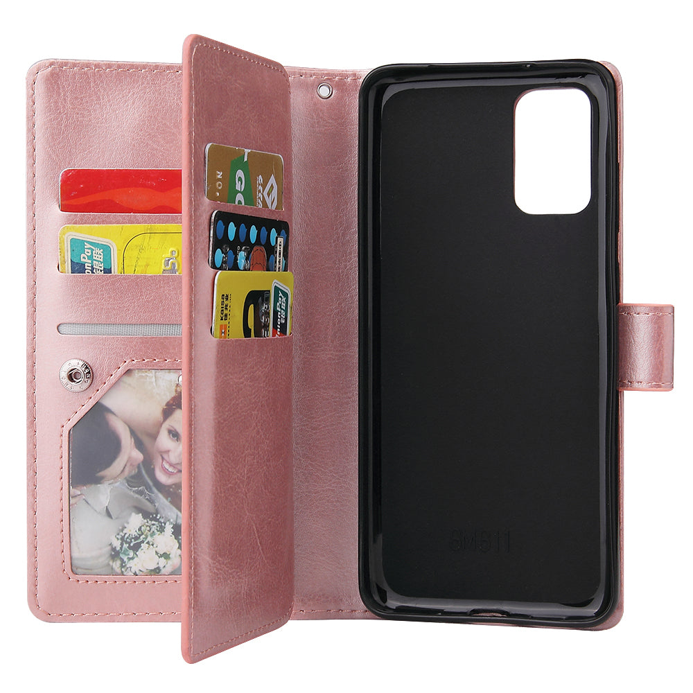 With 9 Card Slots Cell Phone Leather Phone Case for Samsung Galaxy S20 Ultra - Rose Gold